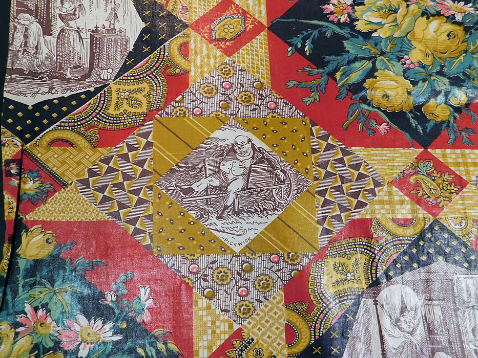 Vintage Thomas Nast Dickens Pickwick Papers Novelty Print Chintz Fabric Yardage
This vintage Thomas Nast Dickens Pickwick Papers novelty print chintz fabric yardage dates from the 1940s. 