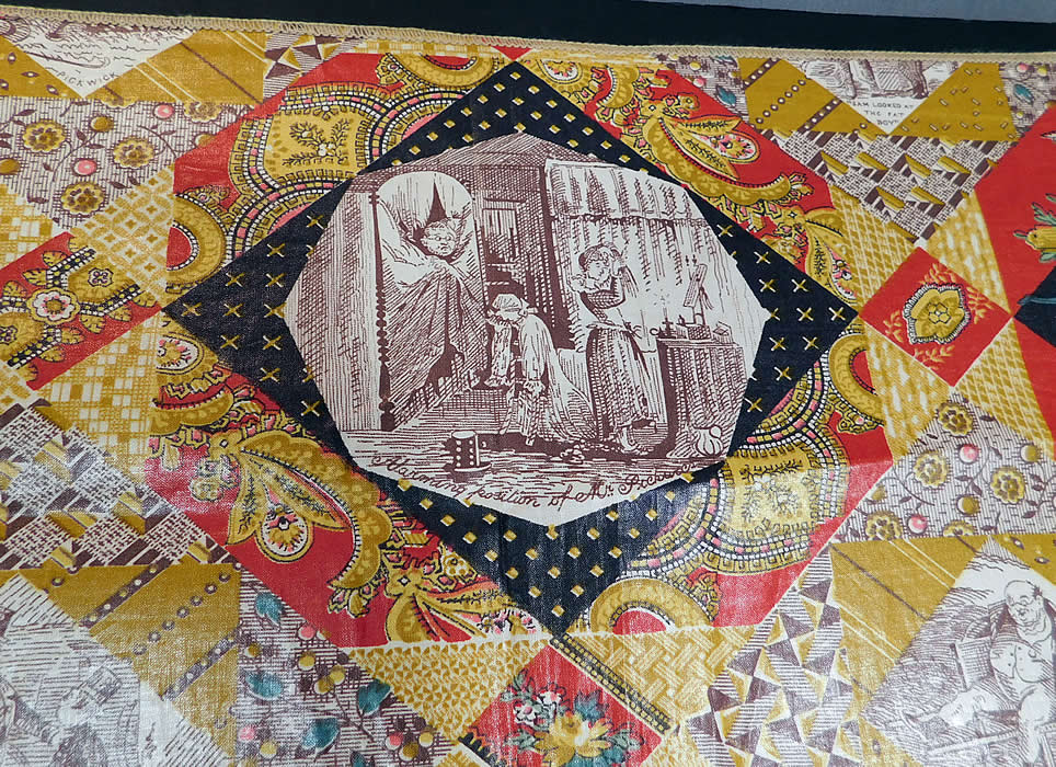 Vintage Thomas Nast Dickens Pickwick Papers Novelty Print Chintz Fabric Yardage