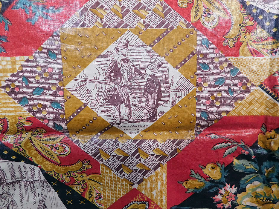 Vintage Thomas Nast Dickens Pickwick Papers Novelty Print Chintz Fabric Yardage