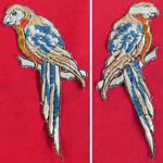 Vintage Unused Swiss Colorful Silk Embroidered Parrot Bird Patch Applique Trim 
