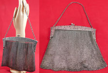 Vintage Ellessem German Alpacca Silver Mesh Chainmail Art Nouveau Floral Purse
