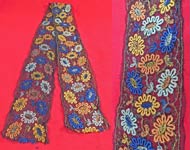 Vintage Art Deco Black Net Colorful Floral Daisy Embroidered Dress Trim Yardage
