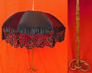 Vintage Edwardian Antique Black Silk Lace Burl Wood Stafford Knot Handle Parasol
