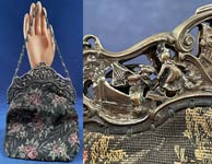 Antique Dutch Figural Fishing Boat Silver Plate Repousse Cutwork Frame Tapestry Purse
