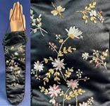 Victorian Silk Rosette Ribbon Embroidery Dragonfly Floral Fan Bag Pouch Purse 
